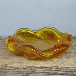Mid Century Modern Fenton Amber Swirl Art Glass